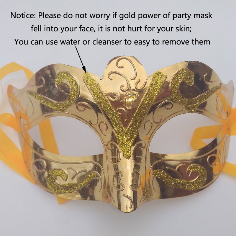 Arlai Pack of 12, Gold shining plated party mask wedding props masquerade mardi gras mask - Image 4